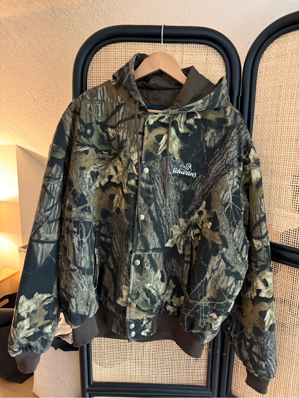 Swingster Mens Hooded Snap Jacket Camo XL